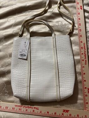 White Croc-Embossed Tote Bag with Removable Strap